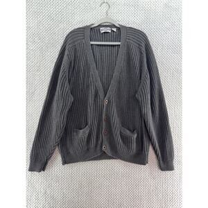 VTG Gulf Traders Grandpa Button Front Cardigan XL Gray Ramie Cotton Rib Knit